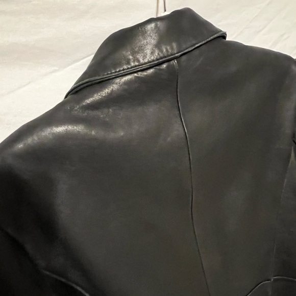 PL ( petite 12/14  L) Lambskin Couture J. Park Distressed  Black Leather jacket - Picture 6 of 12